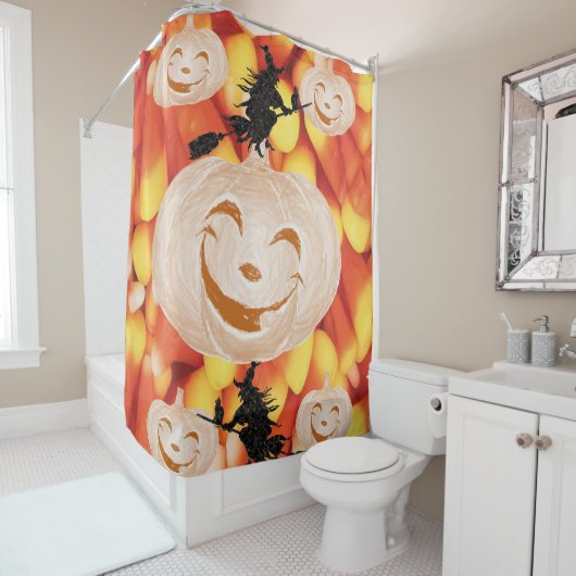 Rideau de douche Halloween, Citrouille (En situation)