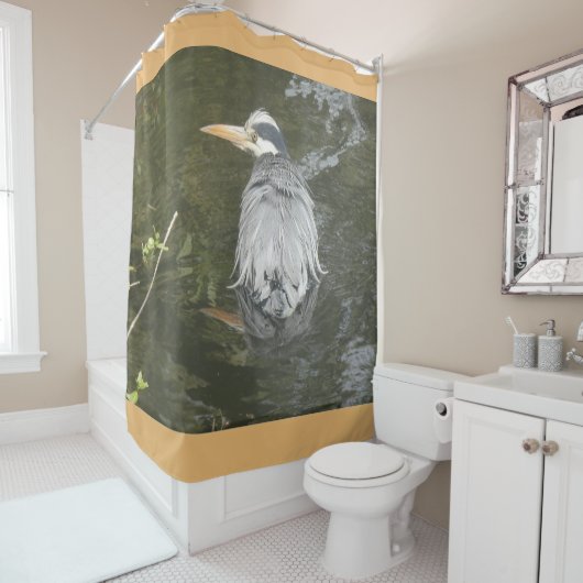 Rideau de douche Héron cendré se baignant (En situation)