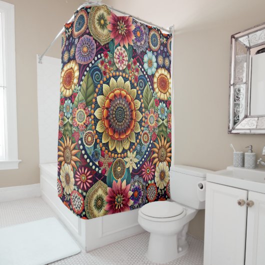 Rideau de douche hippie Art (En situation)