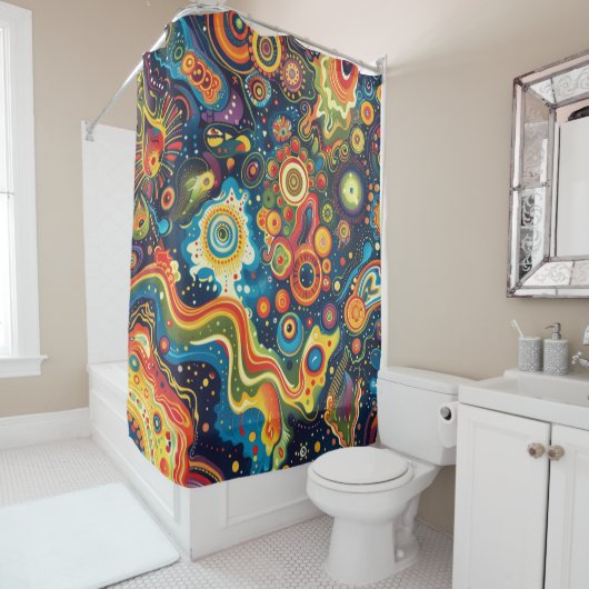 Rideau de douche hippie Art (En situation)