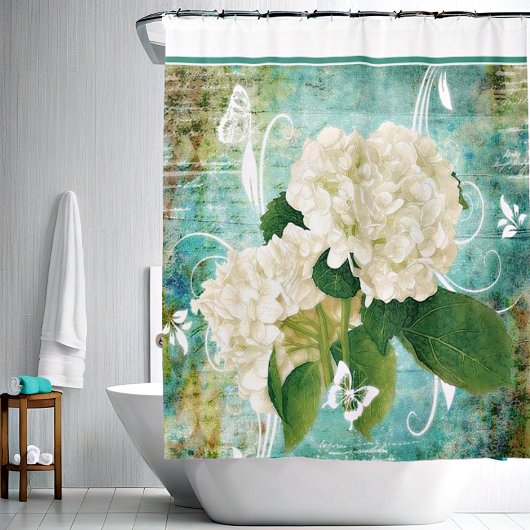 rideau de douche hortensia blanc