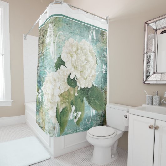 rideau de douche hydrangée blanche (En situation)