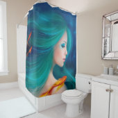 Rideau de douche imaginaire sirène de mer avec poi (En situation)
