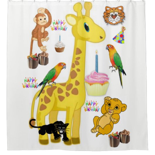 Rideau de douche Joyeuse Giraffe d'anniversaire (Devant)