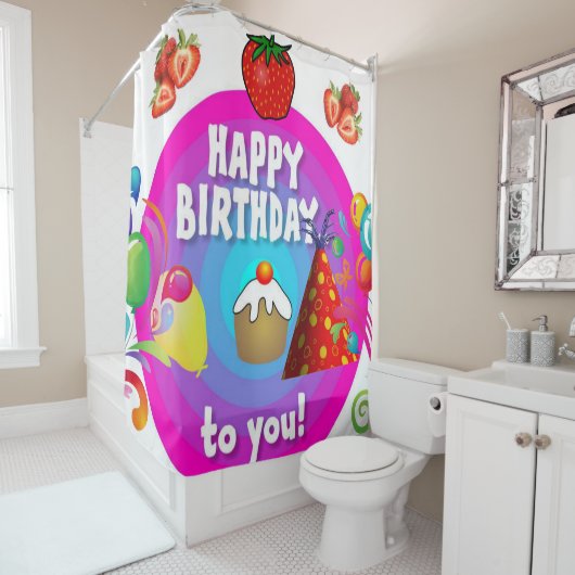 Rideau de douche Joyeux anniversaire (En situation)