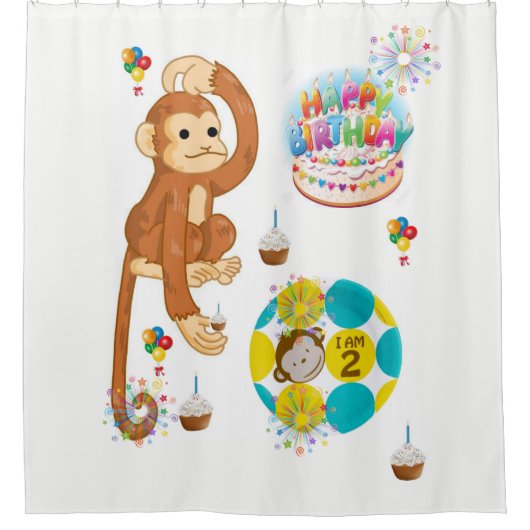 Rideau de douche Joyeux singe d'anniversaire 2 ans (Devant)