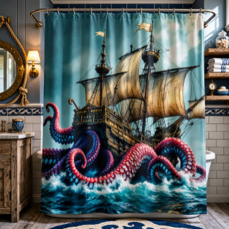 Rideau de douche Kraken & Galleon Vintage