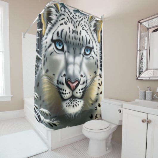 Rideau de douche léopard de neige (En situation)