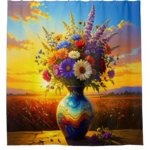 Rideau de douche Lever de soleil Fleurs sauvages 0