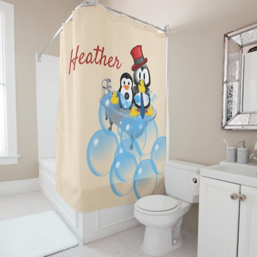 Rideau de douche Manchot Bulles (En situation)
