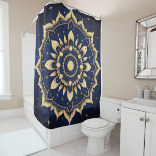 Rideau de douche Mandala Lune Céleste Bleu Nuit