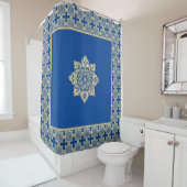 Rideau de douche médaillon bleu et or (En situation)
