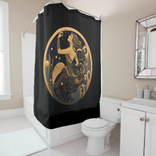 Rideau de douche Mermaid Art déco noir et or