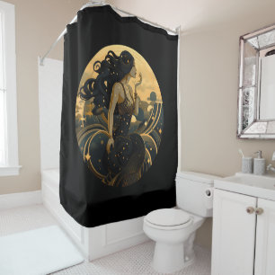 Rideau de douche Mermaid Art déco noir et or