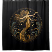 Rideau de douche Mermaid Art déco noir et or (Devant)