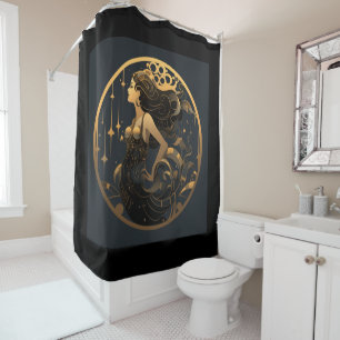 Rideau de douche Mermaid Art déco noir et or