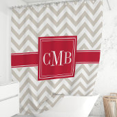 Rideau de douche Monogramme Chevron Beige et Rouge