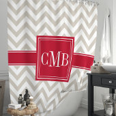 Rideau de douche Monogramme Chevron Beige et Rouge
