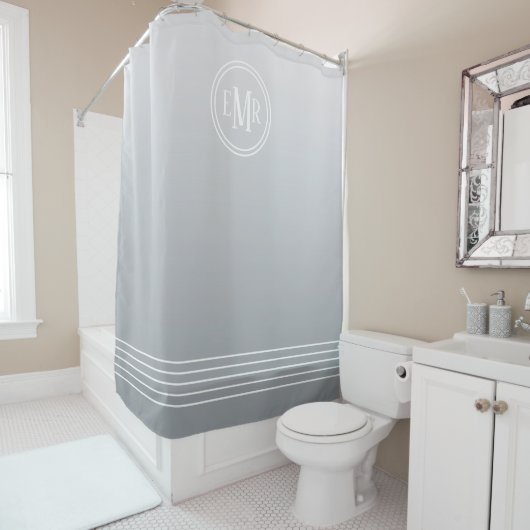 Rideau de douche monogrammé Gris Ombre (En situation)