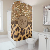 Rideau de douche monogrammé Léopard doré monogramm (En situation)