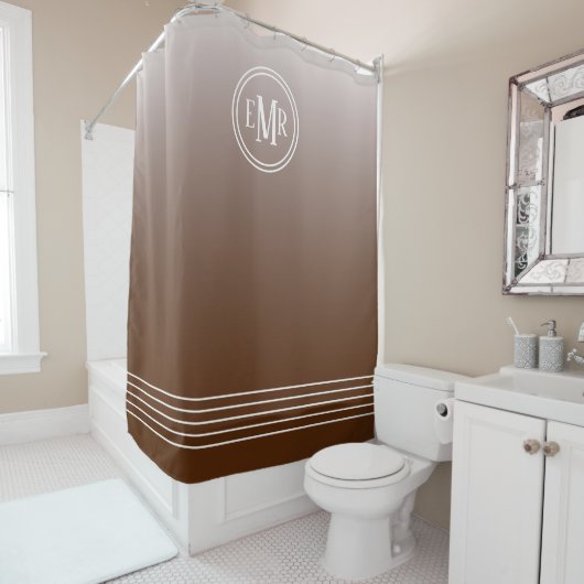 Rideau de douche monogrammé Ombre Marron (En situation)