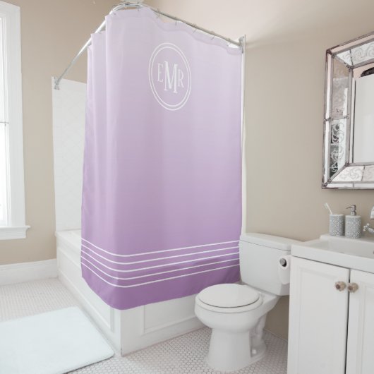 Rideau de douche monogrammé ombré violet (En situation)