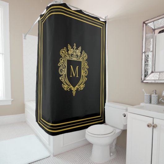 Rideau de douche Monogramme Or (En situation)