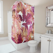Rideau de douche Motif à feuilles tropicales roses (En situation)