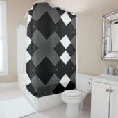 Rideau de douche Motif de course noir et blanc (En situation)