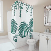 Rideau de douche Motif en feuille de foune botaniq (En situation)