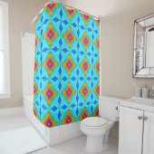 Rideau de douche, motif géométrique multicolore (En situation)