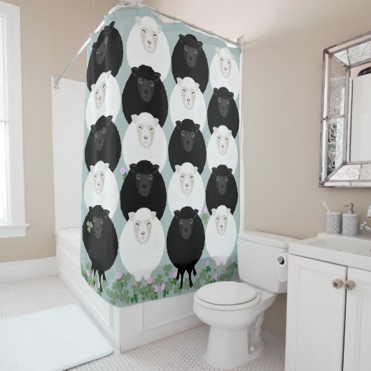 Rideau de douche Mouton Noir et Blanc (En situation)