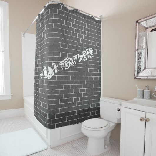 Rideau de douche murale en brique avec texte perso (En situation)