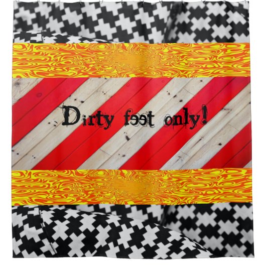 Rideau de douche Noir Blanc Rouge Jaune (Devant)