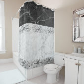 Rideau de douche Noir & Marbre blanc (En situation)