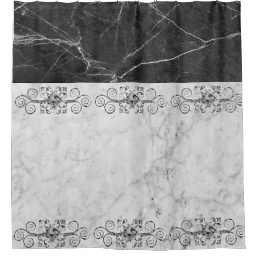 Rideau de douche Noir & Marbre blanc (Devant)