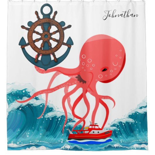 Rideau de douche Octopus Ocean Waves Ancre (Devant)