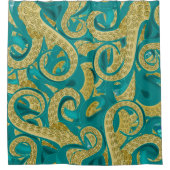 Rideau de douche octopus turquoise or (Devant)