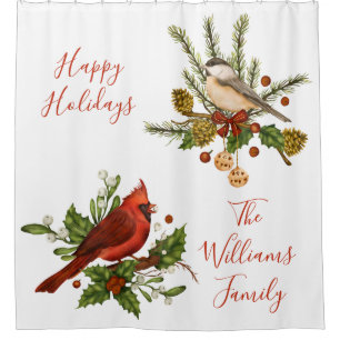 Rideau de douche Oiseaux de Noël