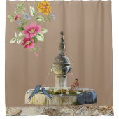 Rideau de douche Oiseaux floraux Pierres Beige (Devant)