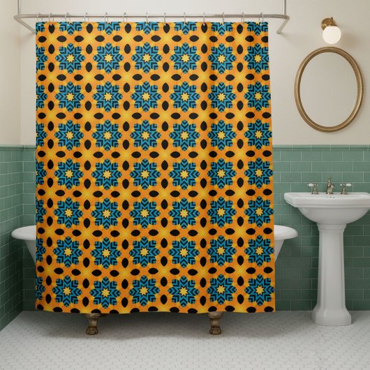 Rideau de douche orange et bleu rétro moderne