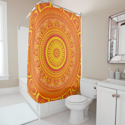 Rideau de douche Orange mandala indien (En situation)