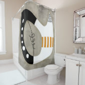 Rideau de douche - Orange Noir et Blanc Forme libr (En situation)