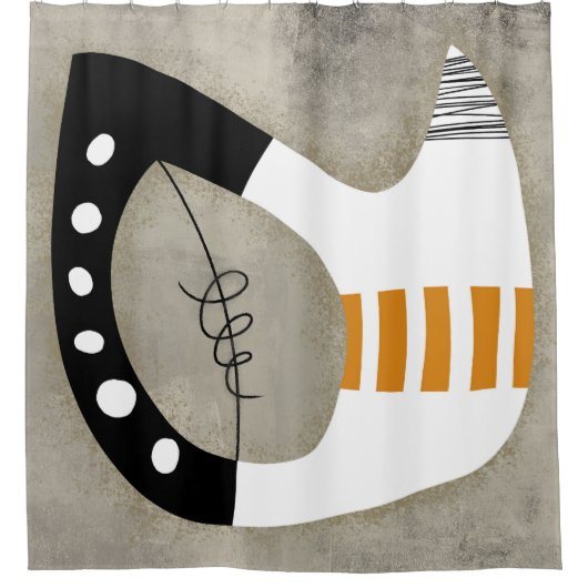 Rideau de douche - Orange Noir et Blanc Forme libr (Devant)