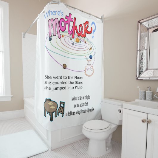 Rideau de douche Où est maman ? (En situation)