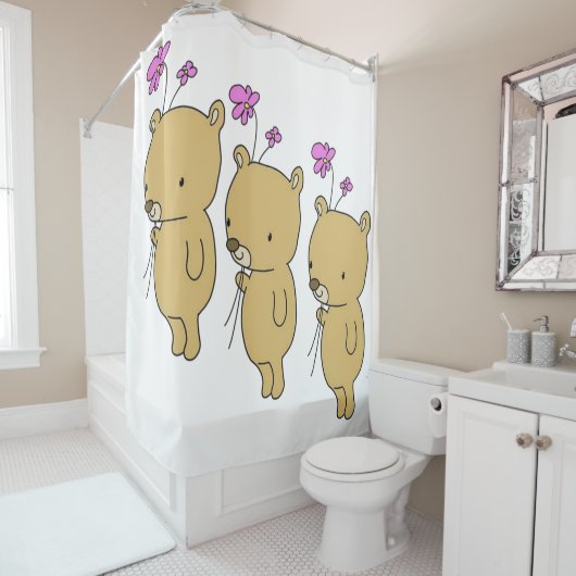 Rideau de douche Ours en Teddy Floral (En situation)