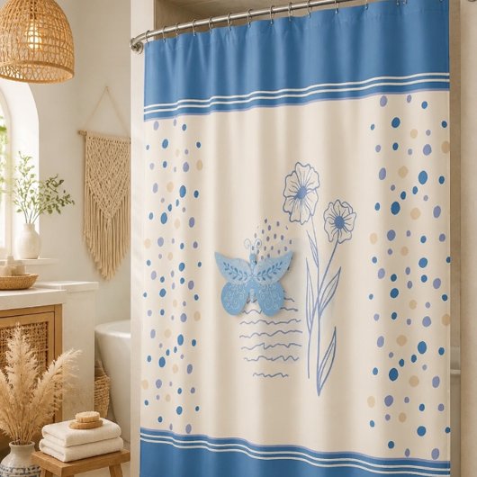 Rideau de douche papillon bohème et botanique