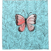 Rideau de douche papillon Rose Bleu - Vos couleurs (Devant)