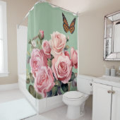 Rideau de douche papillon roses rose clair élégant (En situation)