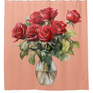 Rideau de douche Papillons et Roses Rouges Roses e